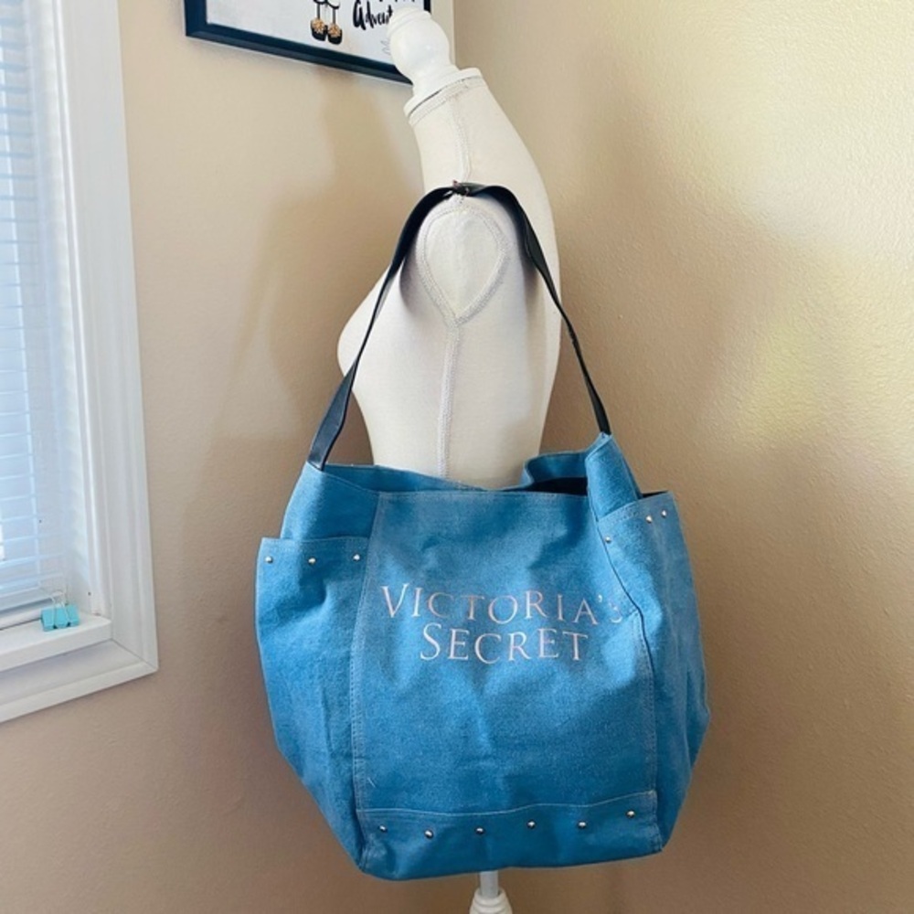Victoria's Secret Womens Denim Logo Tote Bag